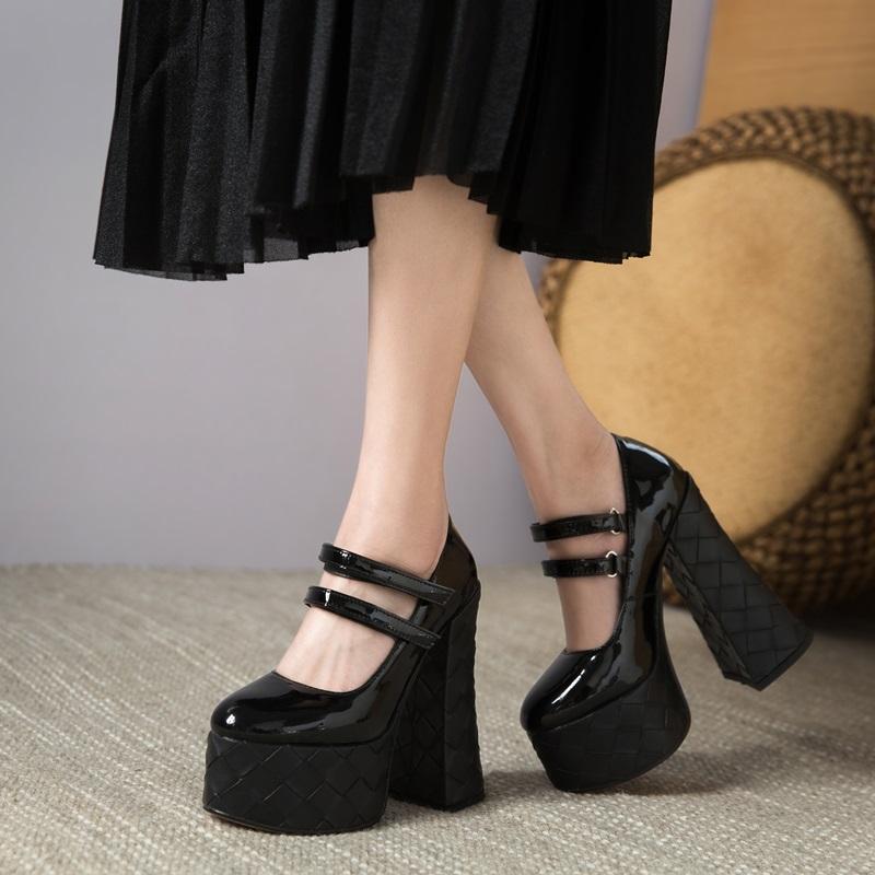 

2021 new spring autumn casual high-heeled dress shoes sexy ruslana korshunova thick heels platform pumps black brown big size