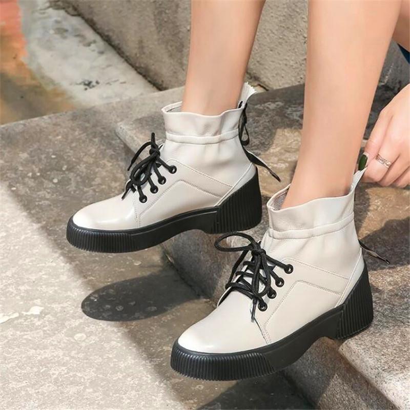 

Boots Ruffled Women's High-heeled Increase Thick-soled Lace-up Black Beige Winter Ladies Fashion
