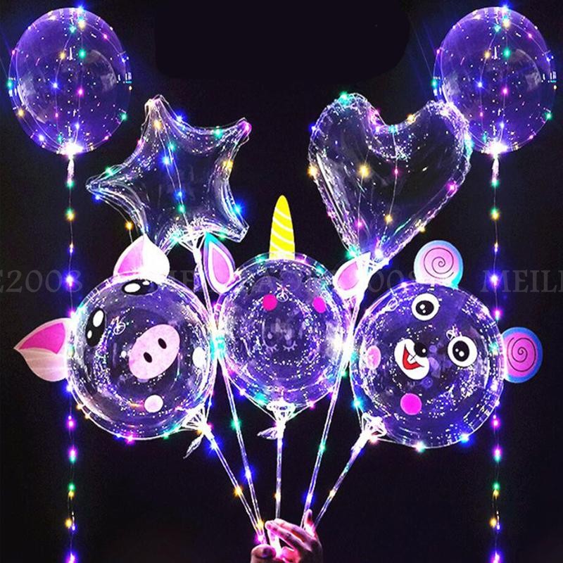 

20 inch BOBO Balloon LED Light Multicolor Luminous 70cm Pole 3M 30LEDs Hear Star Animal Sticker Night Lighting for Party Balloon Wedding Holiday Decoration