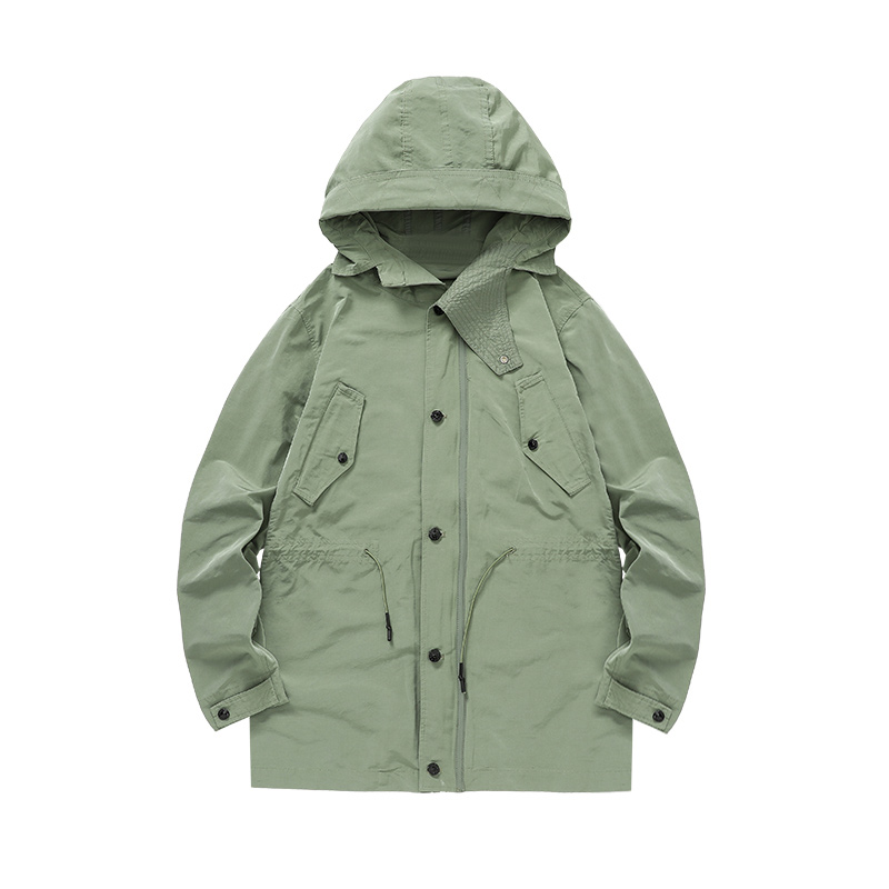 

Fashion High Quality Windbreaker Solid Color New Spring and Autumn Mid Length Jacket Topstoney Men's Trendy Parka Jackets, Orange