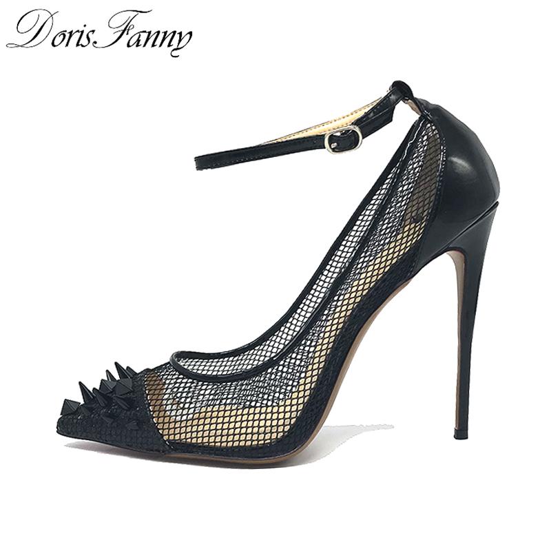 

Doris Fanny plus size wedding party shoes for women black womens high heels pumps 12cm/10cm/8cm Stud sexy prom shoes, Black 10cm