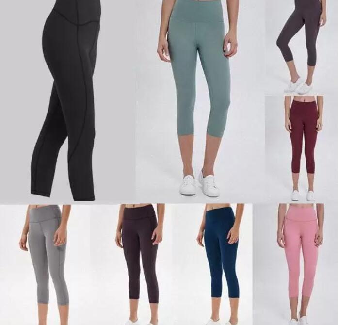 

seamless womens yoga leggings suit cropped pants High Waist legging Align Threaded Sports mid calf Raising Hips Gym Wear Elastic Fi