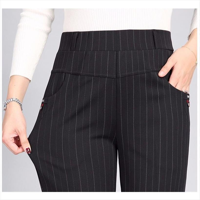 

spring autumn middl aged elastic women capri high waist casual straight female trousers plus size l 5xl p303, Black;white
