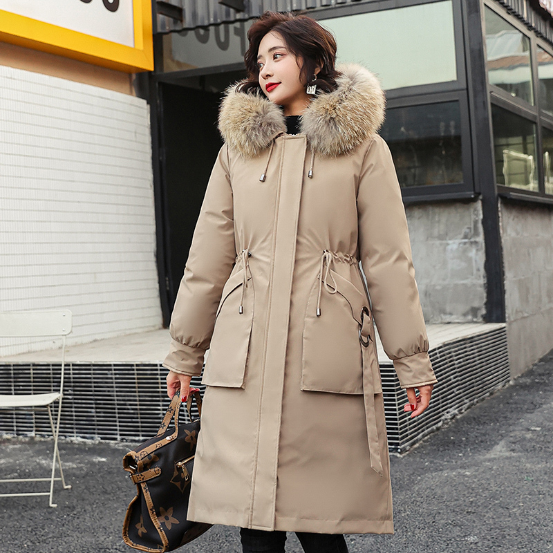 

2021 New Women's Parkas Long Style Hooded Fur Cotton Liner Solid Ladies Winter Jackets with Big Pockets Casual Plus Size Coat Hzy5, Black