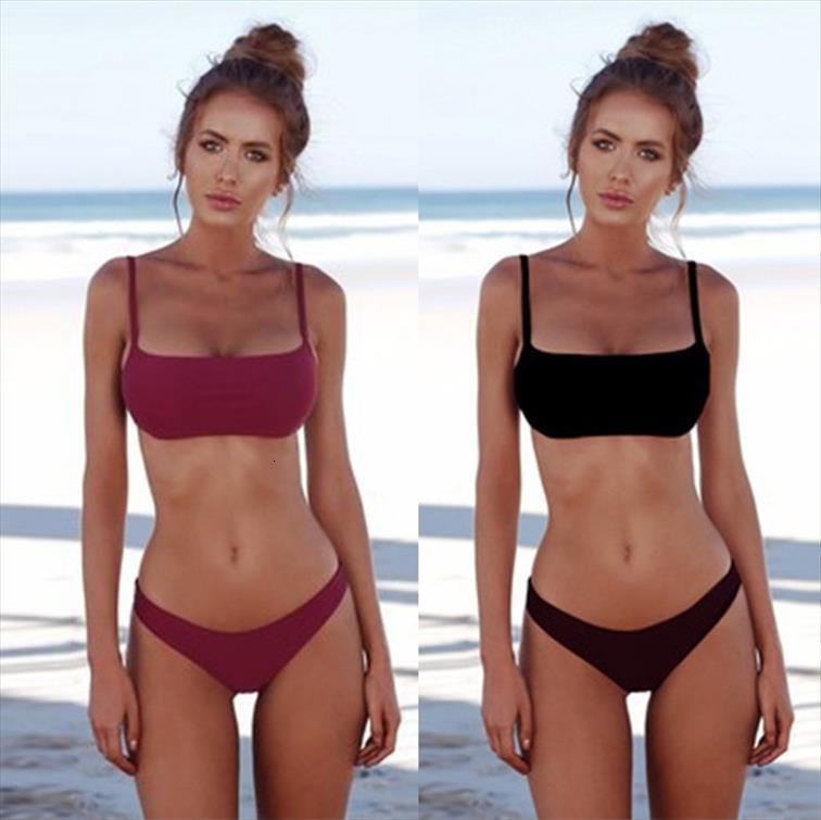 

summer women solid bikini womens swimwear set push up unpadded bra triangle bather suit swimming biquini, White;black