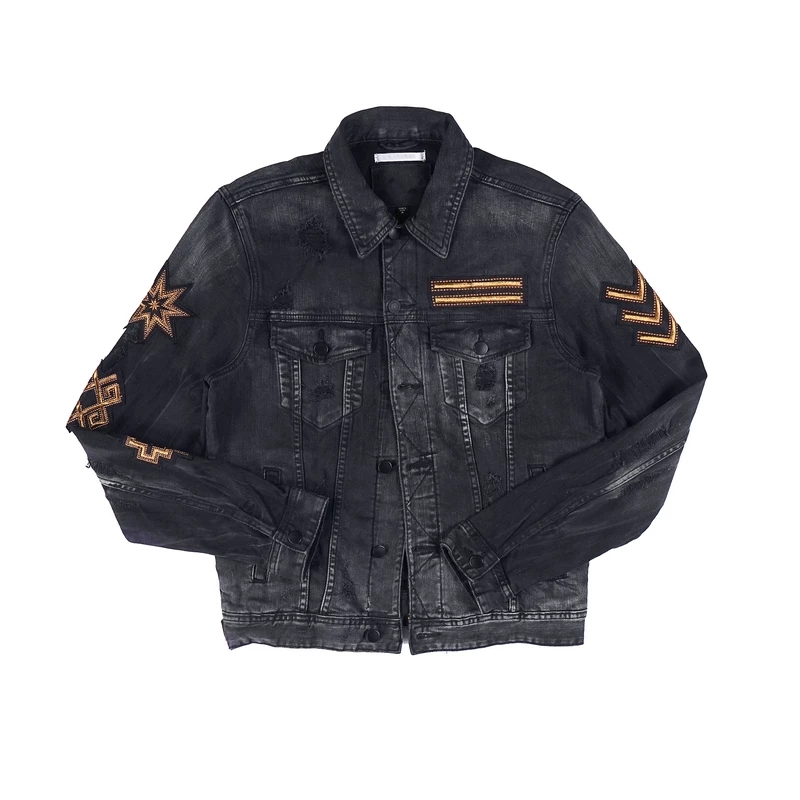 

2021 Men's Vintage Denim Jackets Fashion Embroidery Jean Jackets Hip Hop Cotton Coat for Male 1 order, Black;brown