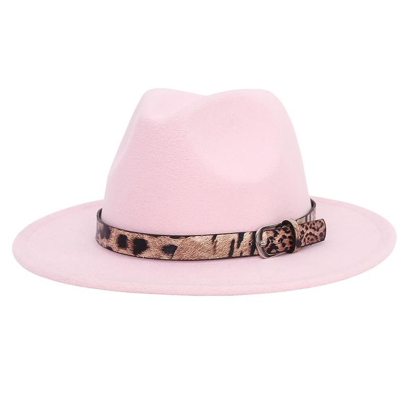 

Wide Brim Hats Fedora Hat Men Women Leopard Belt Autumn Winter Felt Fashion Black Top Jazz Fedoras Chapeau Sombrero Mujer, White