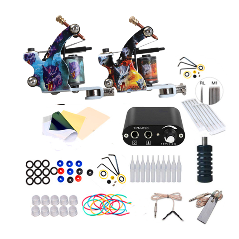 

Complete Tattoo Kit 2 Coils Guns Machine Set Colors Tatoo Ink Supplies Power Supply Tatto Kits