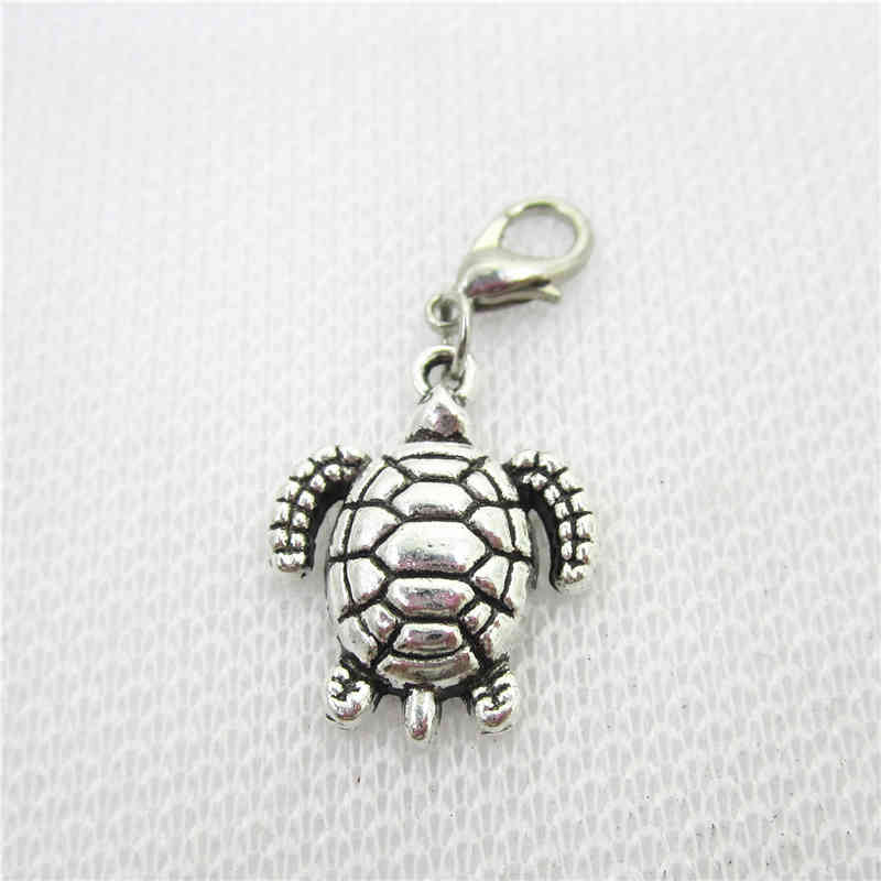 

Whole 100pcs Turtle dangle s hanging lobster clasp floating charm DIY bracelet/pendant jewelry