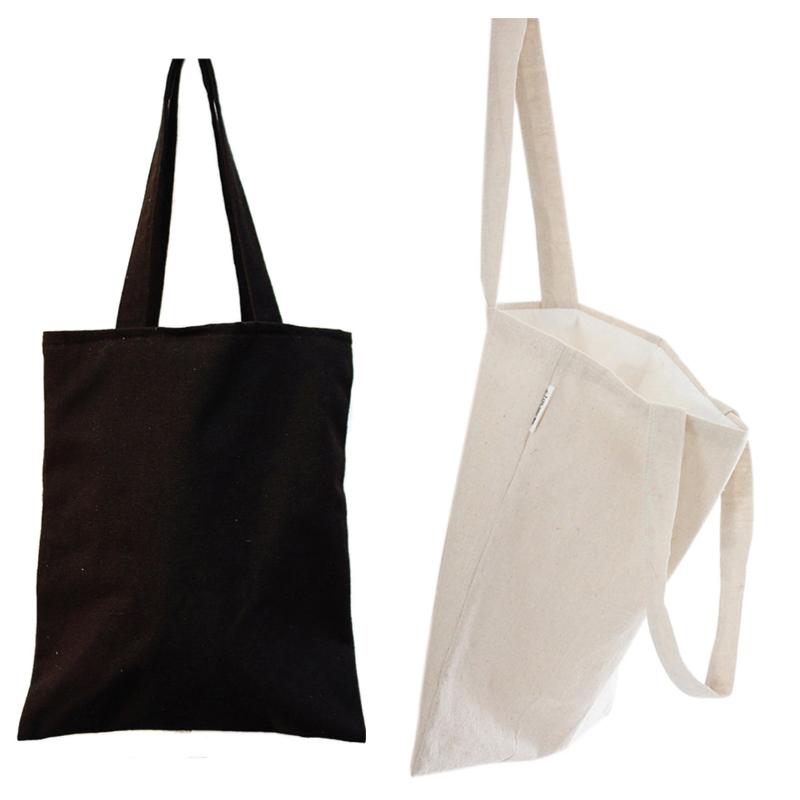 

Shopping Bags Cotton Canvas Tote Foldable Grocery Bag Women Men Handbags Reusable Large Capacity 2021 Handbag, Black