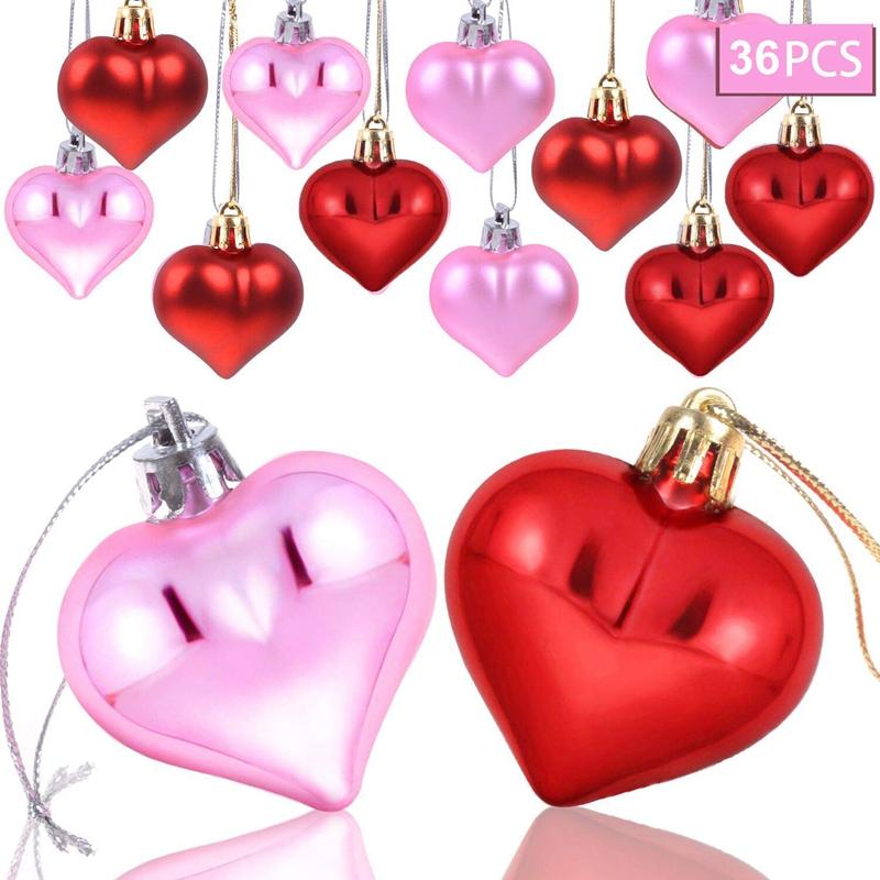 

LBER 36 Pieces Heart Baubles Heart Shaped Valentine's Day Decorations Tree Baubles MaHeart Decor Ornaments for New Year Holid