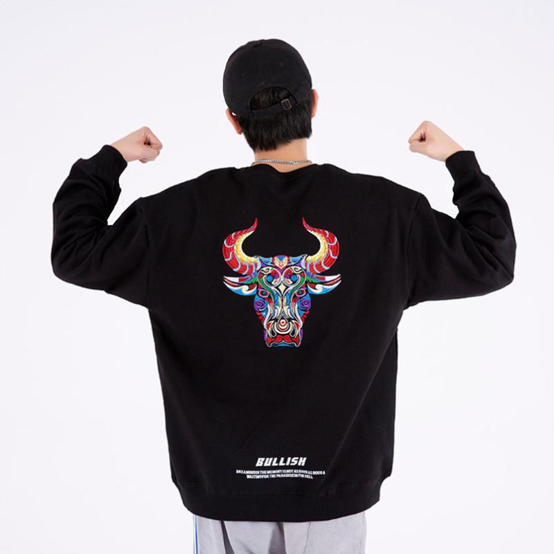 

Men's Hoodies & Sweatshirts Cow Embroidered Sweatshirt Cotton Casual Oversize Sukajan Large Size Hoody Male Jumpers 2021 Autumn Sweaters, Black