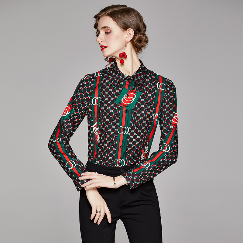 

2021 Spring Casual Printed Shirts Long Sleeve Slim Women's Designer Shirt Plus Size Autumn Winter Office Ladies Runway Button Blouses Tops, Customize
