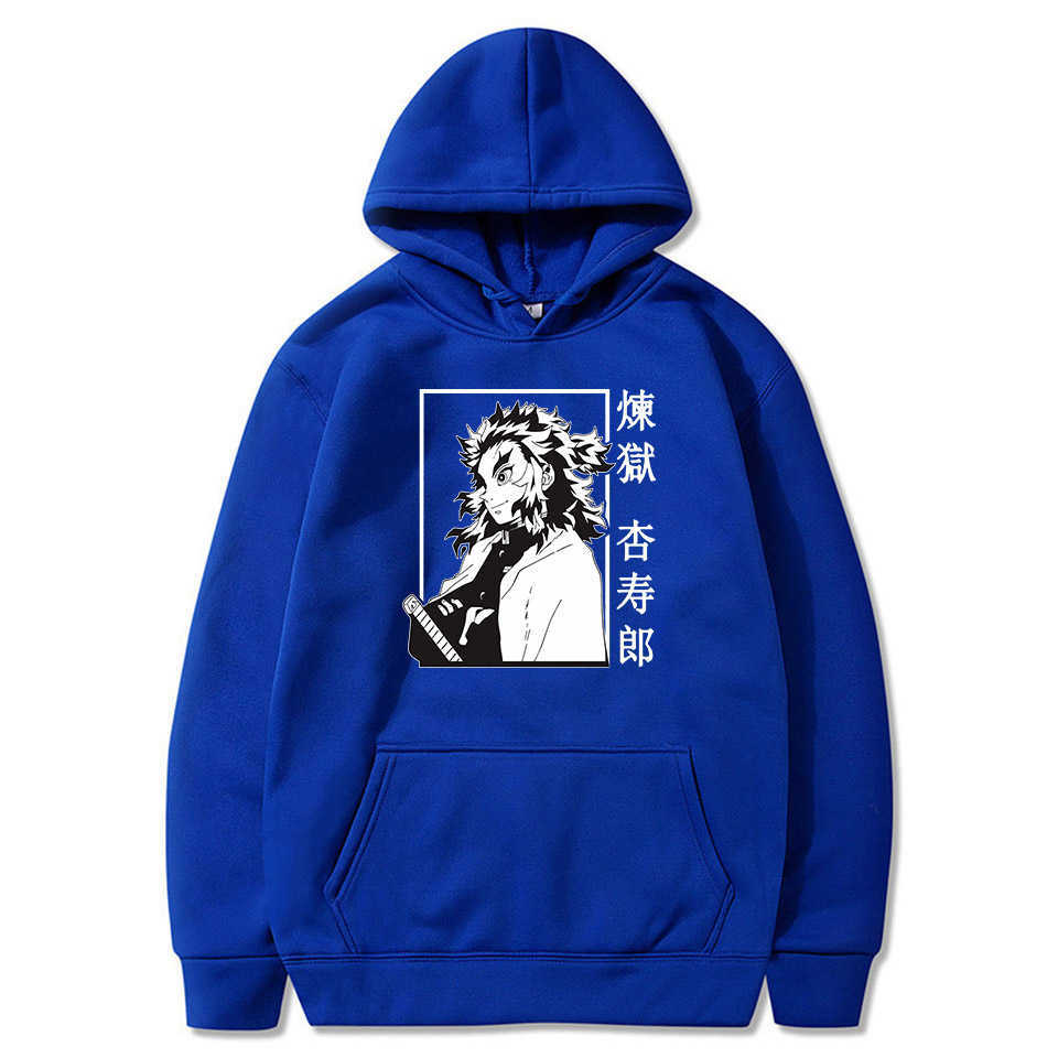 

New Arrival Anime Demon Slayer Kyojuro Rengoku The Flame Hashira Hoodies Harajuku Pullover Fleece Warm Cotton Sweatshirt 2021 H0908, Black