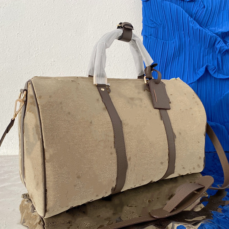 

2022 Fashion Canvas Travel Bag Large Capacity 50cm Baseball Designer Handbag Classic Old Flower Logo Luxury High-End Men And Women Shoulder Messenger Airport Wallet, Khaki