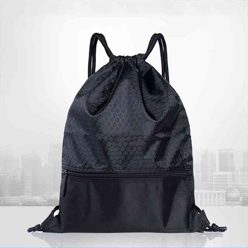

nylon large capacity backpack women men wear resistant anti splash outdoor drawstring lock riding solid zipper pocket sports