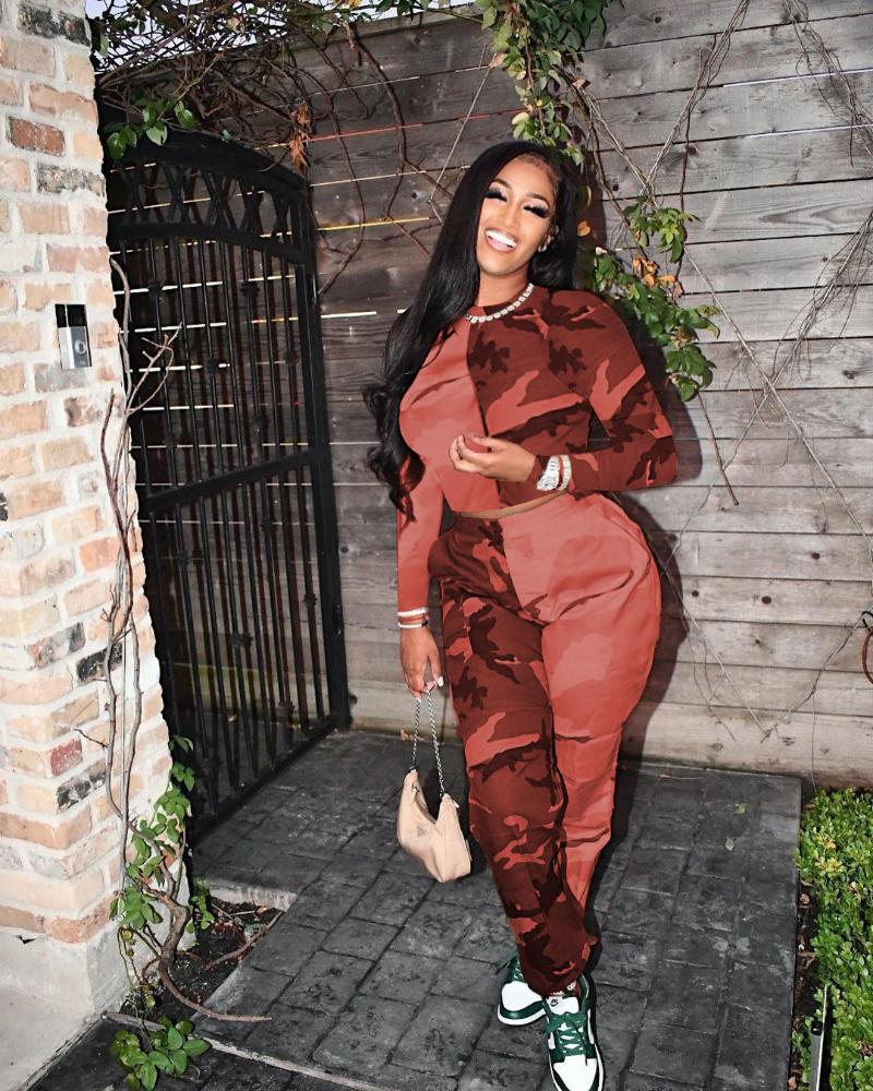 

Women' Two Piece Pants 2021 Patchwork Outfit Trousers Sets Jogger Set Women Camouflage Tracksuit Sweat Suits, Green