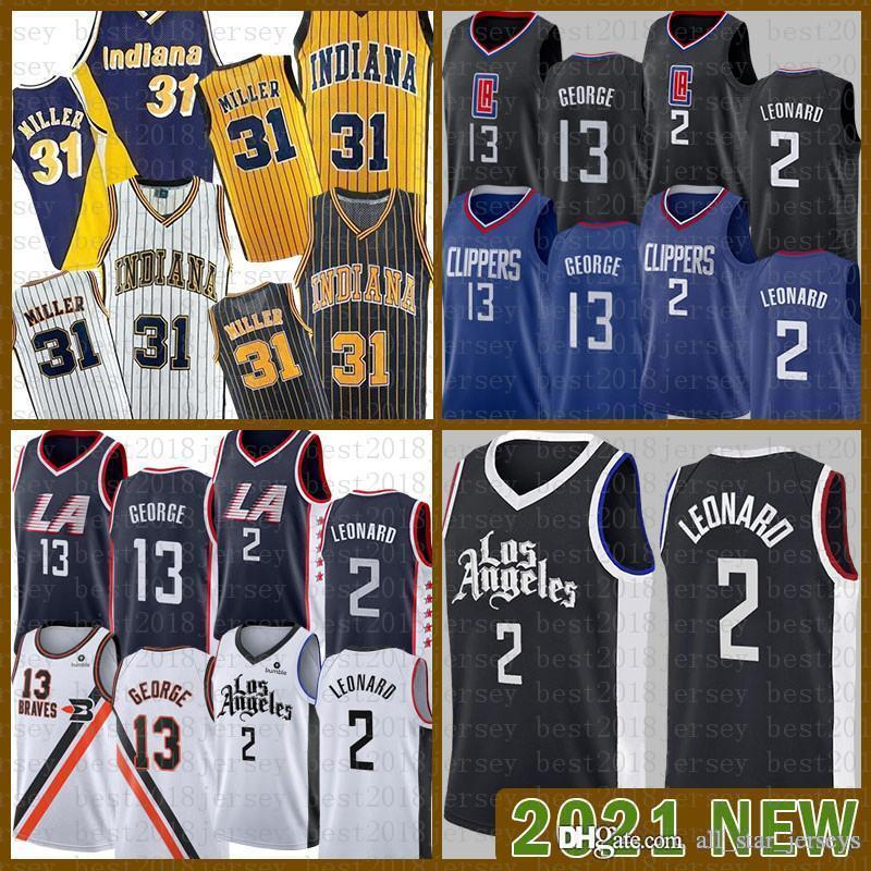 

2021 New Basketball Jersey Los Angeles Clippers Indiana Pacers Men Kawhi Paul 13 George 2 Leonard Reggie 31 Miller Orange, Black;red