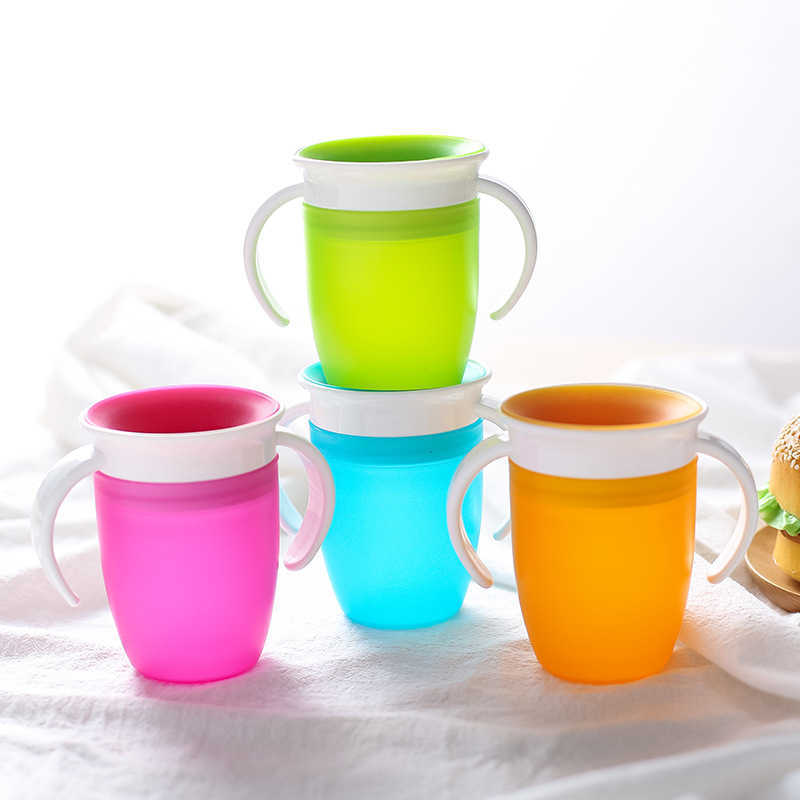 1PC 360 Baby Cups mug Can Be Rotated Magic Cup Learning Drinking Cup LeakProof Child Water Bottle 240ML Copos-image-727046845