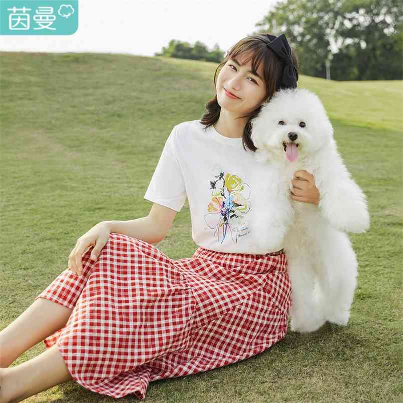 

INMAN Sweet Lady Elegant Aesthetic T-Shirt Spring Autumn Oil Painting Paillette Flower Print Women Cute Art Style Summer 210708, Burgundy