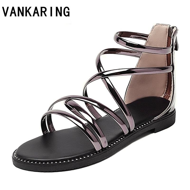 

2021 women sandals gladiator flat heel multi lace up ladies patent leather shoes less platform wedding shoes zapatos de mujer, Gold