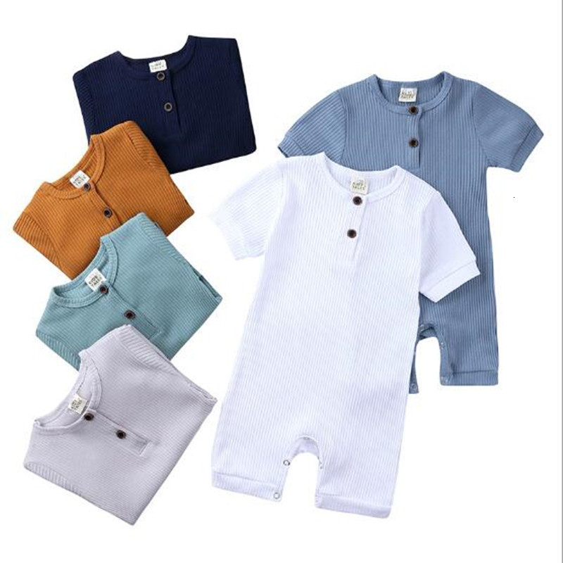 

2021 New Kids Tales Summer Newborn Short Romper Wholesale Ribbed Cotton Boys Girls Jumpsuit Solid Baby Loungewear 11 Colors 0oia, Sky blue