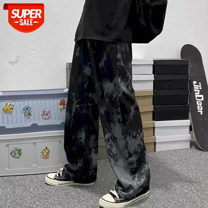 

Casual Trousers Men Streetwear High Waist Pant Women Pants Sweatpants Ins Hip-hop Street Fashion Dark Tie-dye Straight Leg #1G0D, Black;white