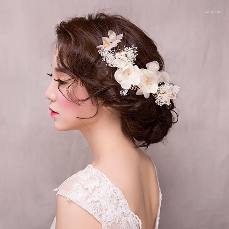 

Hair Clips & Barrettes Bride Handmade Pearl Crystal Beads Comb Flower Headpiece Decorate Wedding Accessories, Golden;silver
