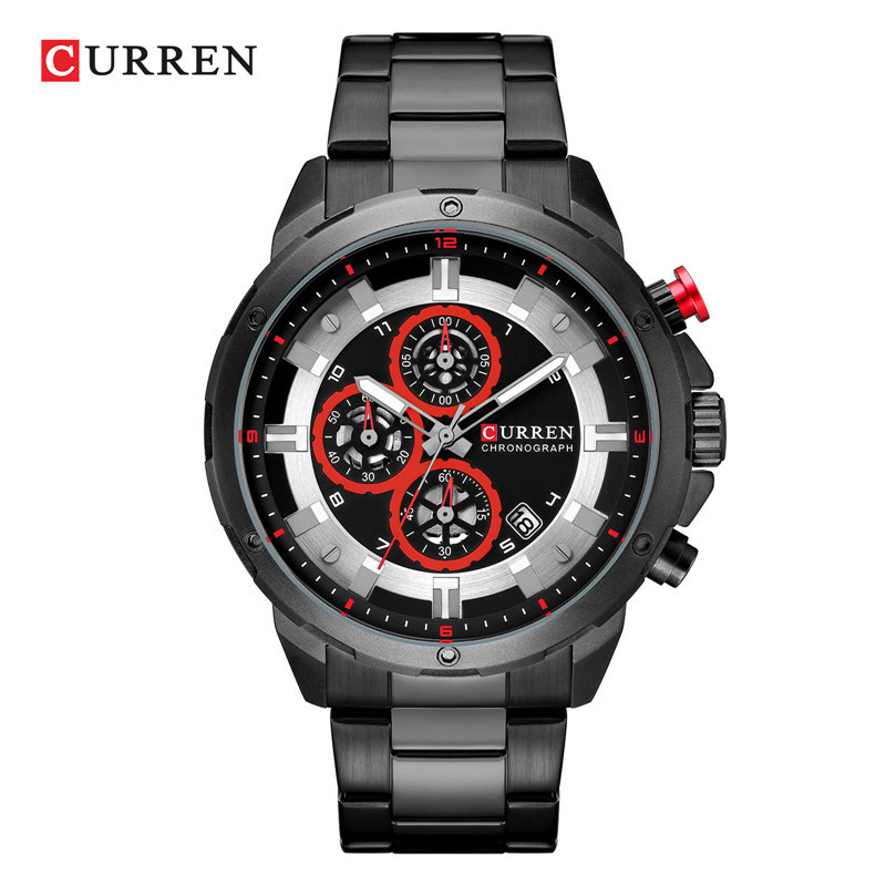 

CURREN 8323 Watches Sport Quartz Wristatches Men Wrist Luxury Multifunction Waterproof Wristwatch Relogio Masculino Chronograph Clock Reloj 3 small Dials, Black