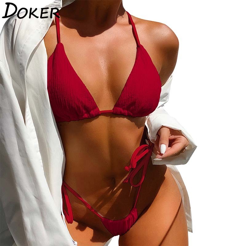 

2021 New Sexy Mini Bikini Set Women Summer Swimwear Biquini Bra Tie Side G-string Thong Beach Triangle Swimsuit Bathing Swimming Suit Psa0, Black