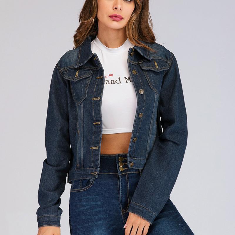 

Women Denim Jacket Fashion Lapel Loose Single Breasted Jackets And Coats For Ladies Jean Blue Women ' E