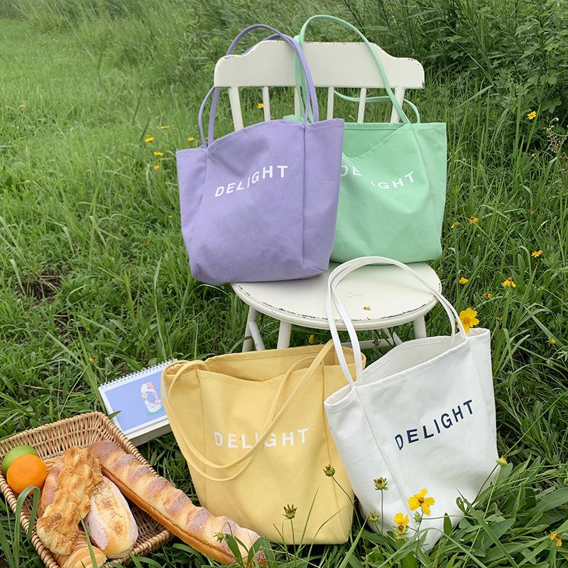 

Large Canvas Handbag Women Candy Color Letter Shopping Tote Simple Lady Shoulder Bag Big Capacity Handle Bag Reusable Tote Bolsa