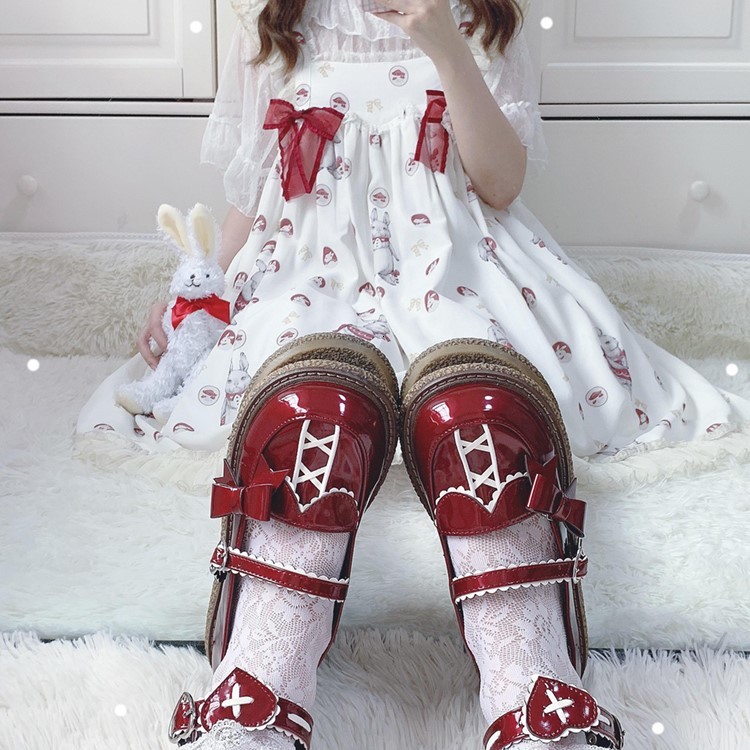 

Japanese Sweet Lolita Pink Black Bowknot Harajuku Beautiful Women's Anime Korean Round Woman Kawaii Shoes Yvmp