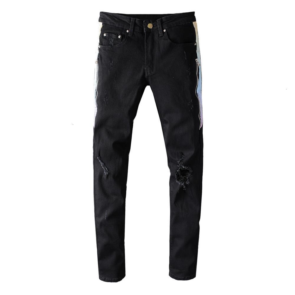 

New Men's Male Trousers Street Fashion Autumn Black Ripped Jeans Mens Trim Slim Denim Pants I0LQ