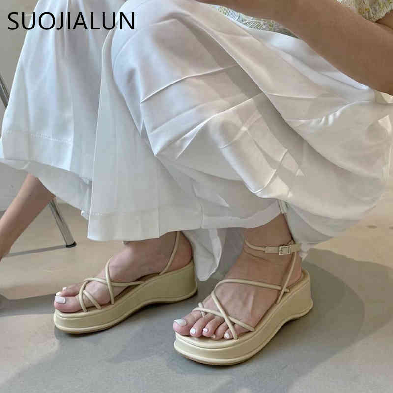 

SUOJIALUN 2021 Summer New Women Sandal Shoes High Wedges Heel Ladies Platform Shoes Fashion Narrow Band Casual Dress Sandals K78, Yellow