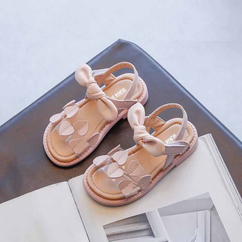

Sandals Summer Toddler 2021 Fashion Solid Color Bowtie LOVE Hook&Loop Shoes For Kids Girls Princess Flat Heels, Pink