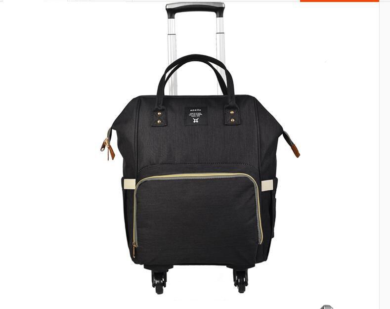 

School Bags Women Travel Trolley Bag Rolling Backpack Mother With Wheels Wheeled For Luggage, Black