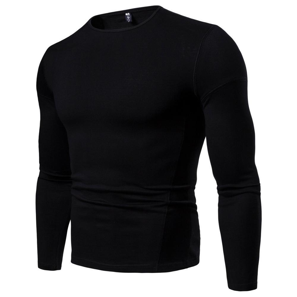 

2021 New Long Sheeve Cotton t Shirt Solid Sleeve Casual T-shirt Eoqi, Black