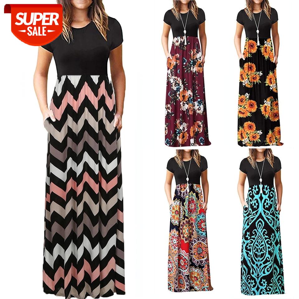 

Retro Floral Print Boho Long Maix Dress Women Short Sleeve High Waist Evening Party Dresses Summer Beach Sundress Vestidos #WT2X, Black;gray