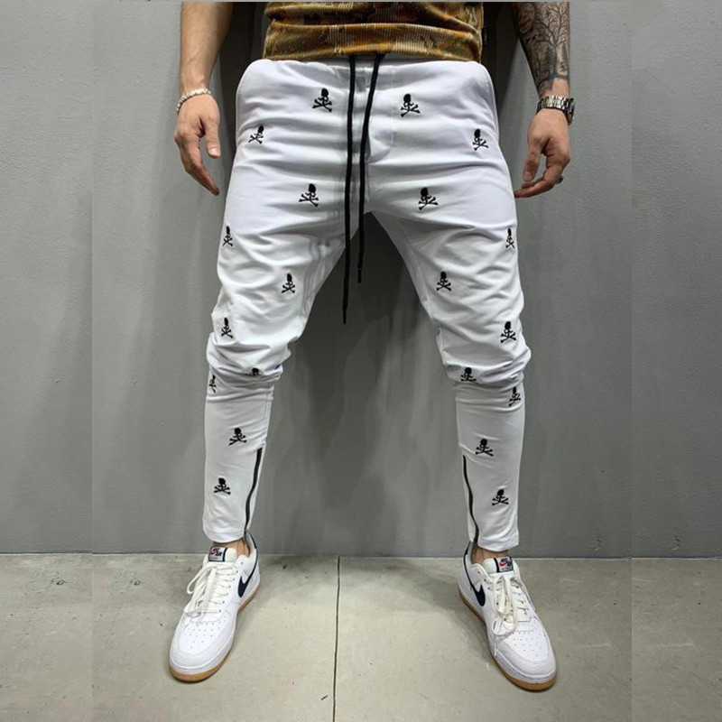 

2021 Men's Jogging White Tactical Harajuku Skull Embroidery Ny Casual Trousers Man Hip Hop Feet Zip Up Track Pants Qrvw, Yellow