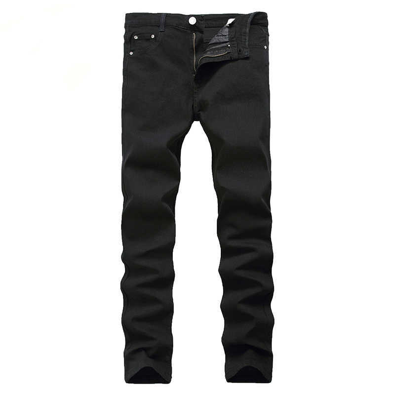 

Black zipper casual denim jeans simple brand designer men classic long cotton fashion high quality cotton plus size pants X0621