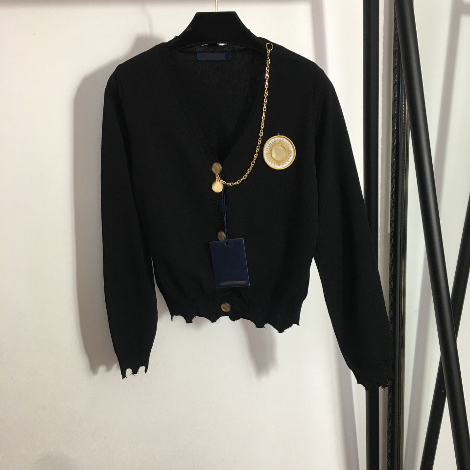 

102 2021 Autumn Brand Same Style Sweaters High Quality V Neck Print Long Sleeve Black White Pink Black Cardigan Print Women Clothes Sweater meiyi
