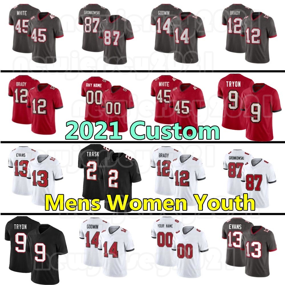 

2 Kyle Trask Tampa Custom Bays Mens Buccaneer 12 Tom Brad 9 Joe Tryon Football Jerseys 13 Mike Evans 87 Rob Gronkowski Women Mike Evans Youth Chris Godwin, Custom men (haibao)