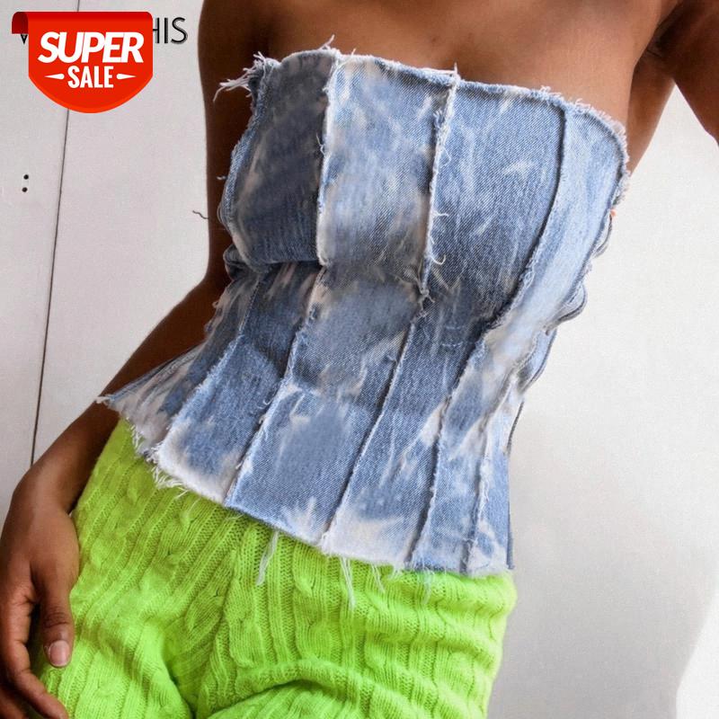 

WannaThis Strapless Sleeveless Crop Top Women Off Shoulder Patchwork Sexy Tank Tops Side Bandage Hollow out Summer Streetwear #1z2z, White