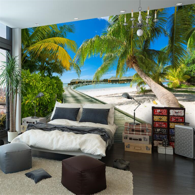 

Customize Seaview promenade shade road 3d landscape background custom large mural green wallpaper papel de parede 3d wallpaper, Blue