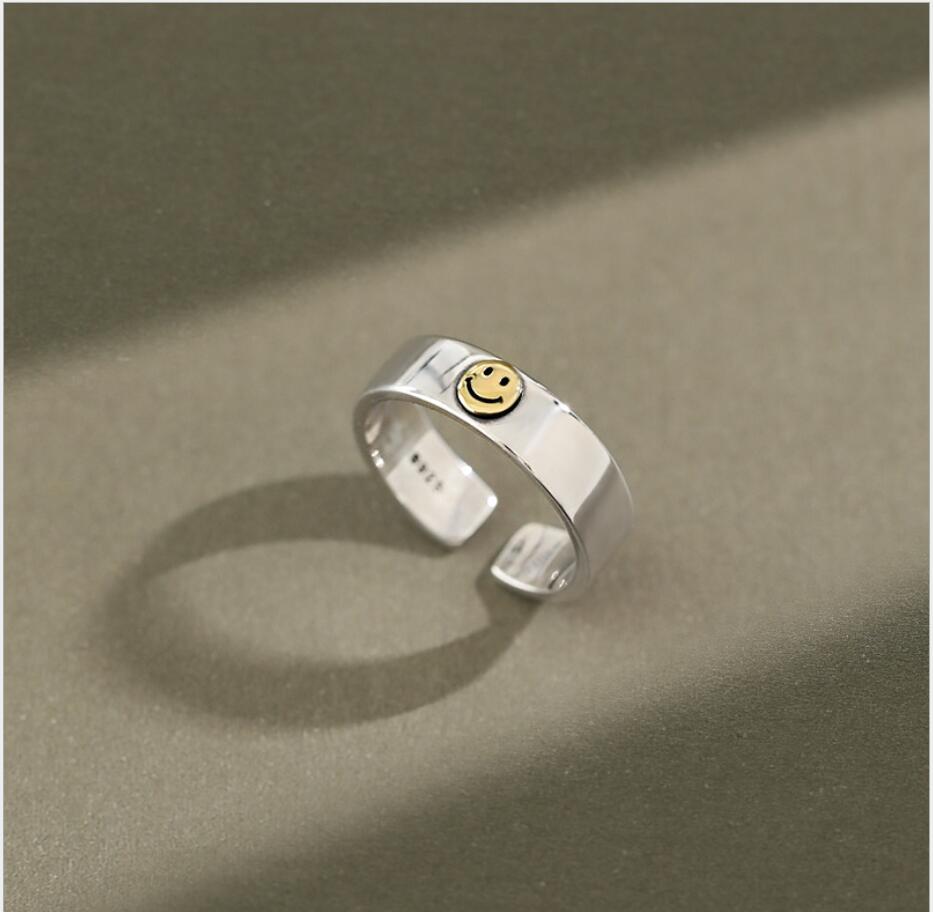 

S925 sterling silver smiley face retro smile open female ring