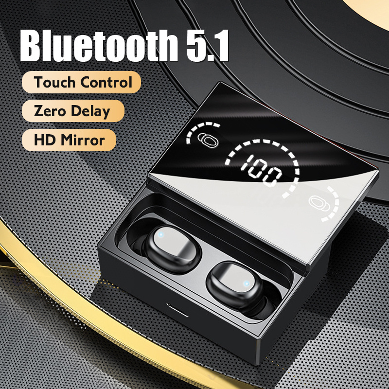 

TWS Bluetooth 5.1 Earphones Touch Control Wireless Headphones HD Mirror Screen Earbuds Sports Headsets With Mic Noise Reduction, Gold