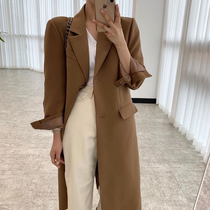

Women's Trench Coats Autumn Winter Vintage French Temperament Loose Long Lapel Sleeve Black Coat Women Fashion Windbreaker Suit Top, Tan;black