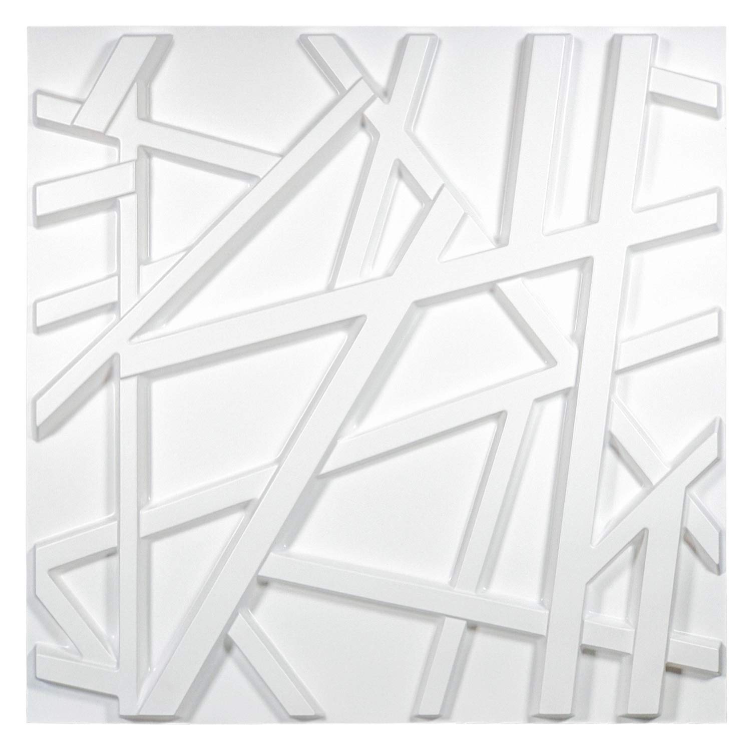 Art3d 50x50cm White 3D Plastic Wall Panels Stickers Soundproof Geometric Crossing Lines for Living Room Bedroom TV Background (Pack of 12 Tiles 3-image-722343081