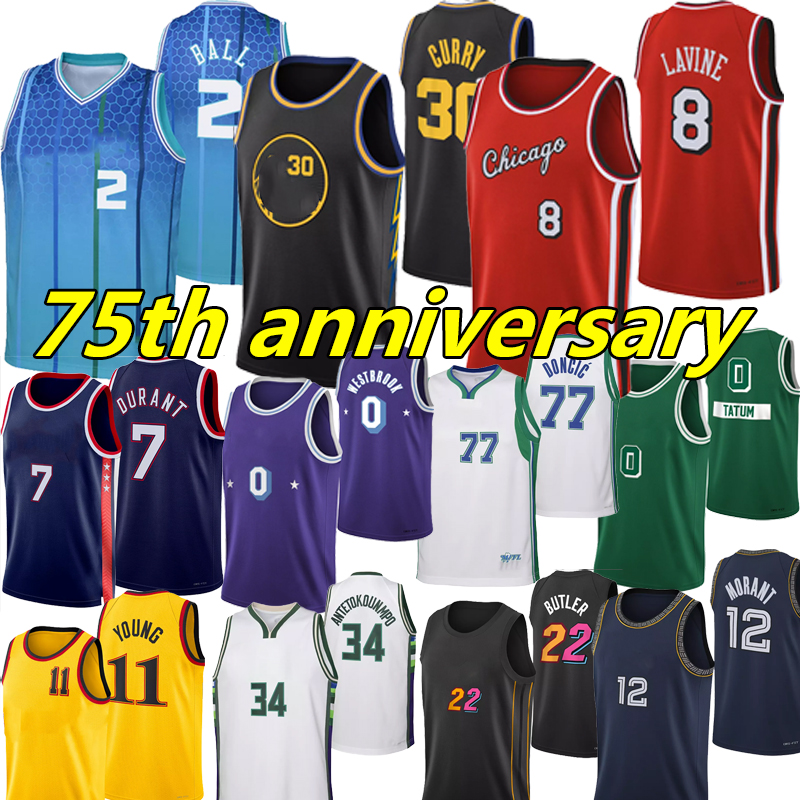 

30 Curry 0 Westbrook 75th anniversary Basketball Jerseys 2 Lamelo Ball 7 Durant 0 Tatum 77 Doncic 8 Lavine 11 Young 22 Butler 34 Antetokounmpo 12 Morant Lillard, Kaerteren